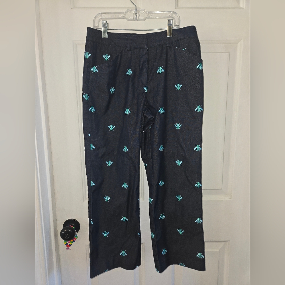Vintage Lilly Pulitzer Dark Blue Embroidered Bee Capris Size 2